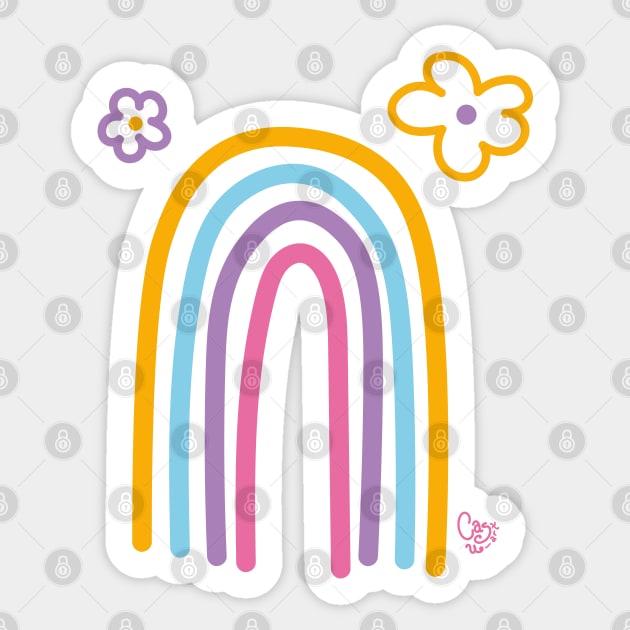 Flowers and a big rainbow Sticker by Casu_art_29